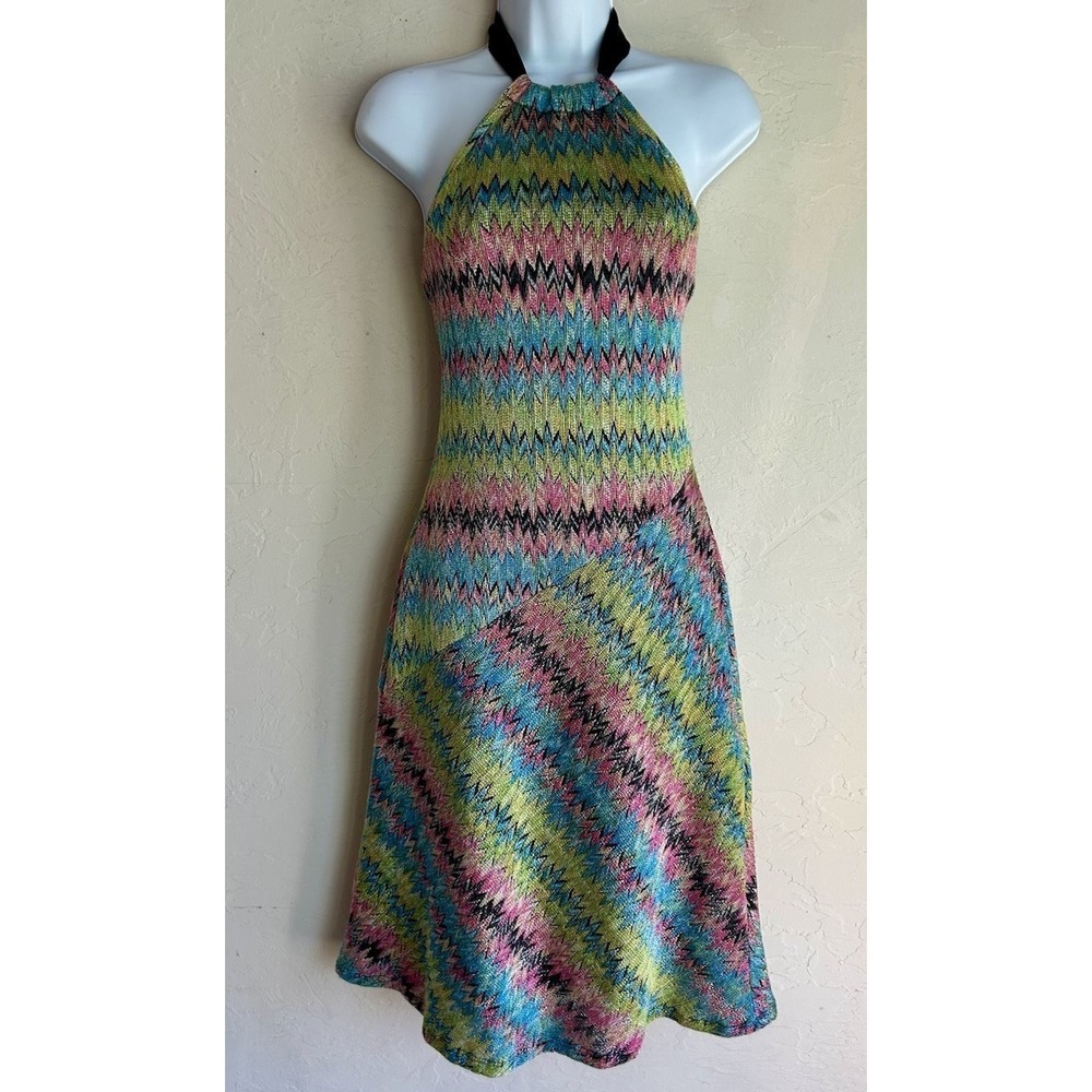 Vintage Y2K Devan Knit Halter Midi Dress XS Missoni Style Glam Festival Rare